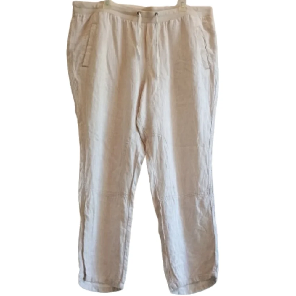 Gap XL Linen Viscose Blend Drawstring Pants Beige Tan Casual Relaxed Fit Cropped